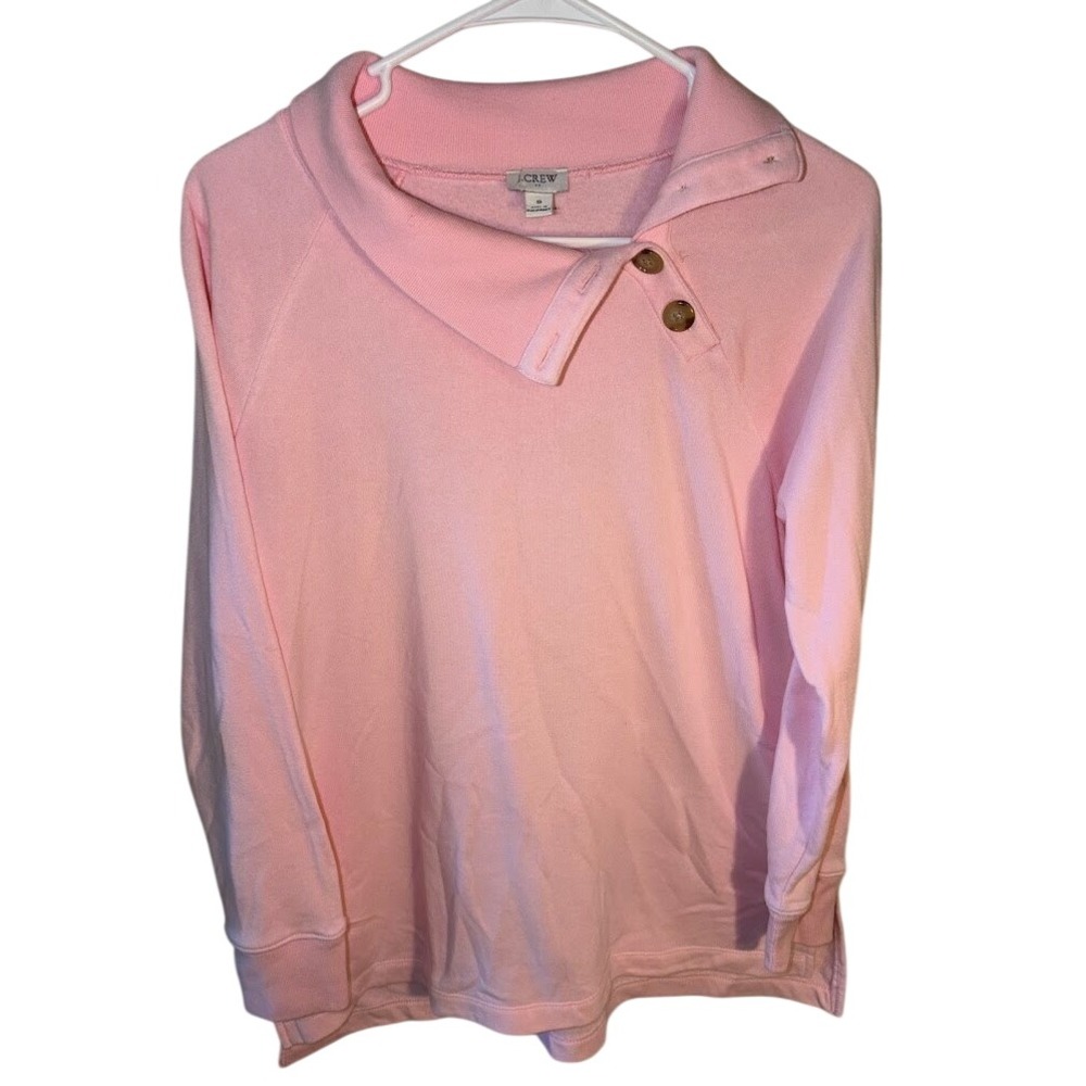 J. Crew Womens Pink Asymmetrical Button Collar Raglan Fleece Sweatshirt Size S